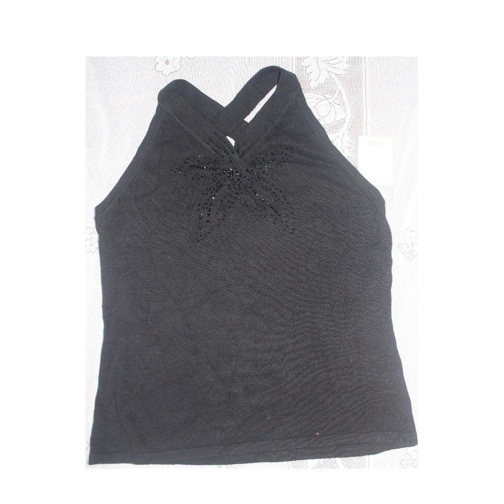 Jade Melody Tam knit beaded halter top black M